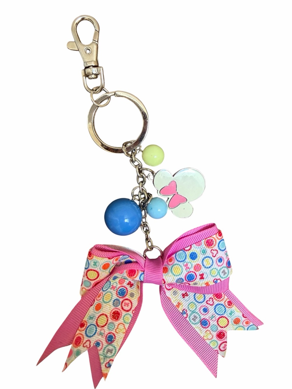 DISNEY Land Paris Minnie Mouse Keychain Bow Bag Purse Charm Silver